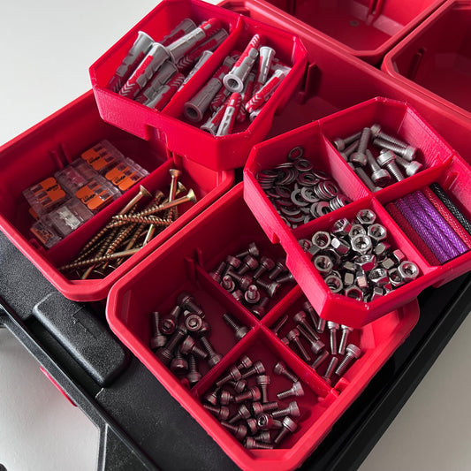 Tiered display boxes (for Milwaukee PACKOUT Slim Organizer)